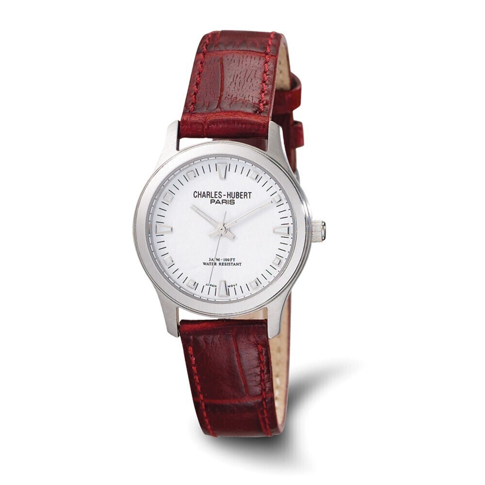 Kazi Luxury Ladies Charles Hubert Brown Leather Band White Dial Watch